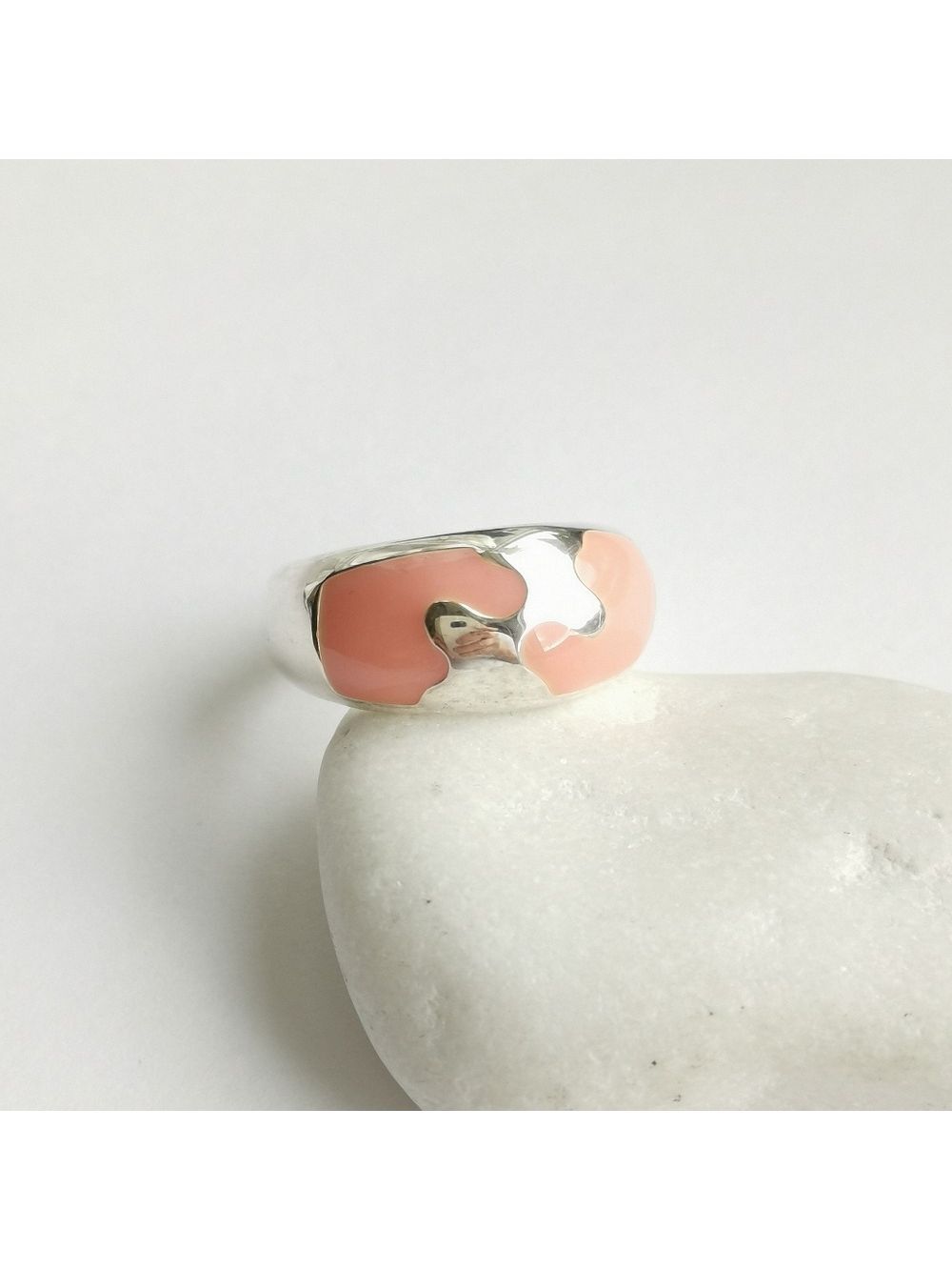 Nwt Peach Enamel mosaic dome band Ring Sterling Silver Size 6